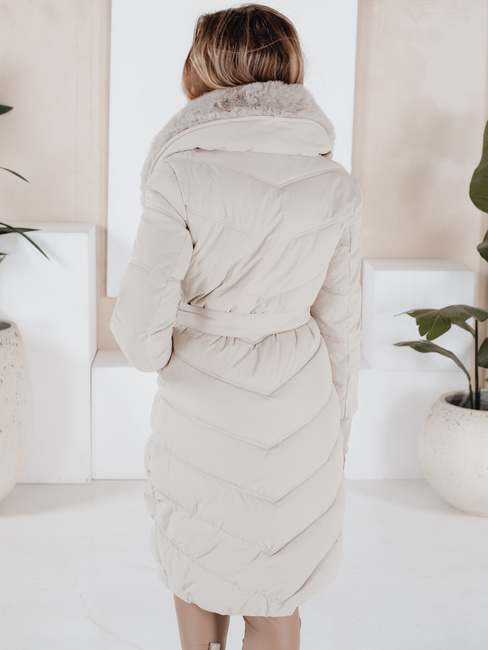 Kurtka zimowa damska pikowana z futerkiem ecru Dstreet TY5078