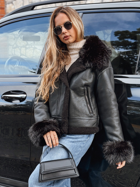 Kurtka damska skórzana z futerkiem czarna Dstreet TY5244