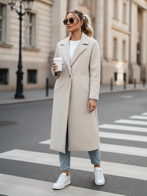 Płaszcz damski oversize MANTOVA długi jasnobeżowy Dstreet NY0738