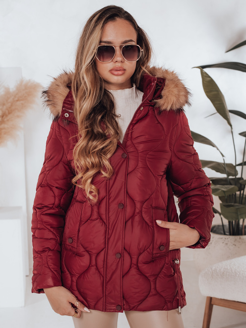 Kurtka zimowa damska LUMORE pikowana z kapturem bordowa Dstreet TY5014