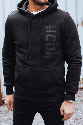 Bluza męska ocieplana z nadrukiem czarna Dstreet BX5917