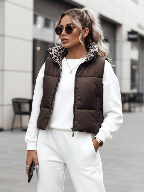 Kamizelka damska LEOVELLA przejściowa krótka pikowana dwustronna kawowa Dstreet TY4648