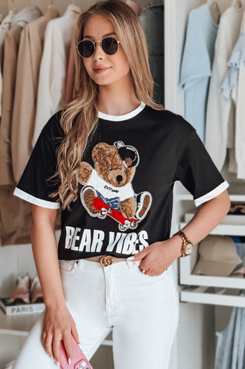T-shirt damski oversize z haftem misia MISIONISTA czarny Dstreet RY2851