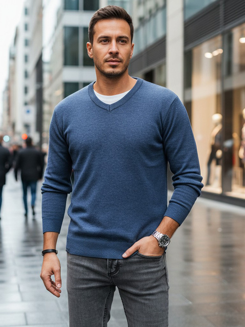 Sweter męski w serek niebieski Dstreet WX2317