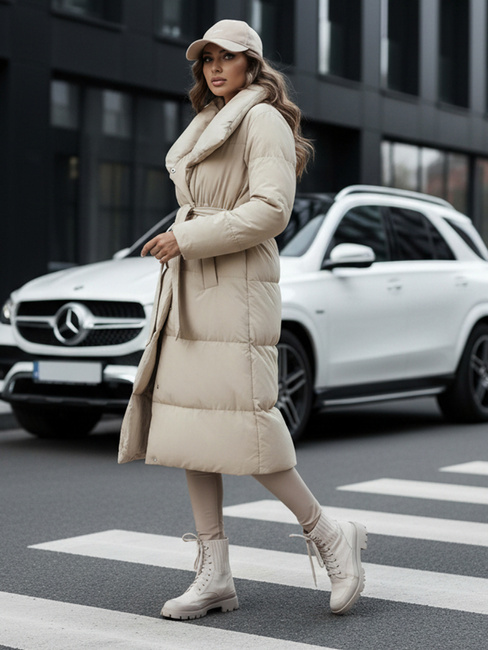 Płaszcz zimowy damski długi pikowany FAVI beżowy Dstreet TY4572