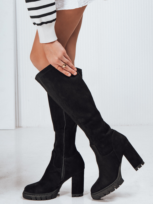 Kozaki damskie zamszowe na obcasie czarne Dstreet ZY1241