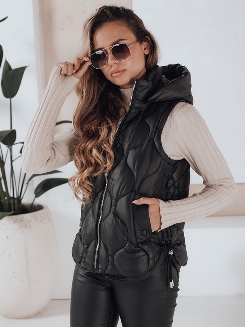 Kamizelka damska pikowana z kapturem MISSVEST czarna Dstreet TY5018