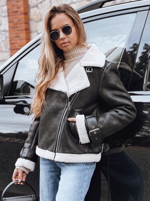 Kurtka ramoneska damska z kożuchem czarna Dstreet TY5237