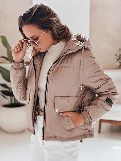 Kurtka damska pikowana z kapturem ARON kamelowa Dstreet TY4398