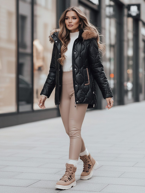 Kurtka zimowa damska LUMORE pikowana z kapturem czarna Dstreet TY4723