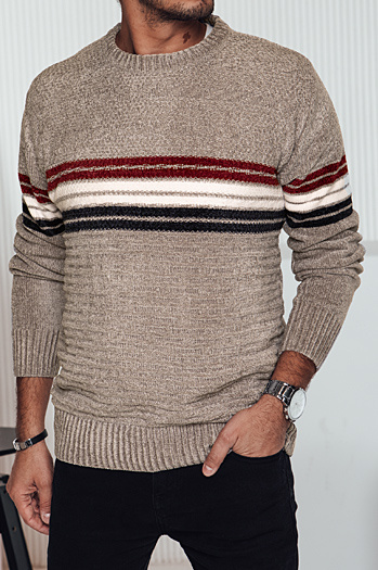 Sweter męski w paski jasnobrązowy Dstreet WX2282