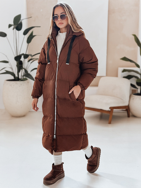 Kurtka damska zimowa długa pikowana COZYSEASON brązowa Dstreet TY4954
