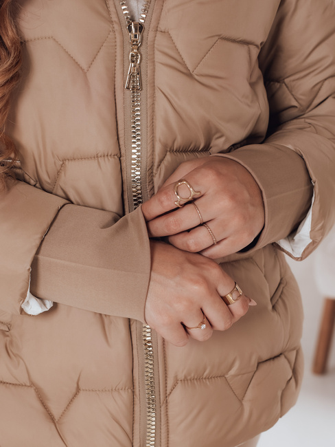 Kurtka damska zimowa SNOWMISS pikowana beżowa z kapturem Dstreet TY5000