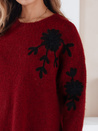 Damski sweter z aplikacją kwiatów GIRLHERBAL bordowy Dstreet MY2549
