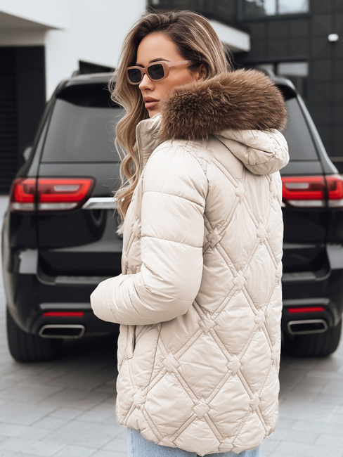 Kurtka damska zimowa z futerkiem ecru Dstreet TY5513
