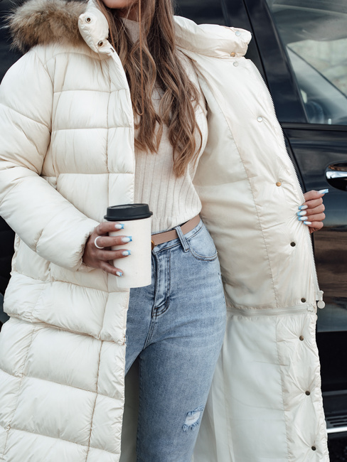 Kurtka zimowa damska pikowana z kapturem CROMBILA ecru Dstreet TY4101