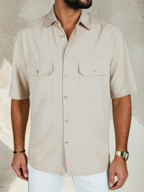 Koszula męska z krótkim rękawem beżowa Dstreet KX1082