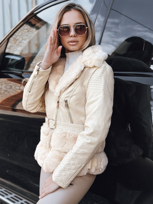 Kurtka damska skórzana ramoneska z futerkiem kremowa Dstreet TY5275