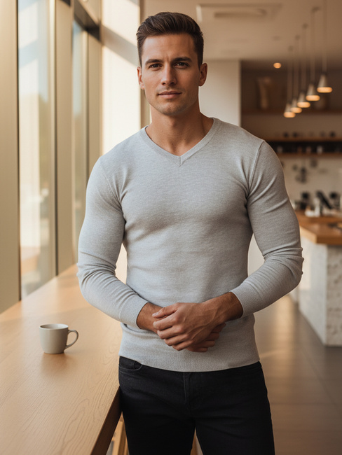 Sweter męski w serek jasnoszary Dstreet WX2218