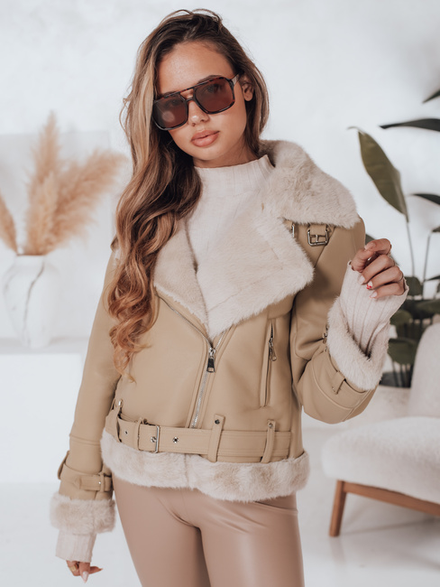 Kurtka zimowa damska ramoneska z futerkiem beżowa Dstreet TY4993