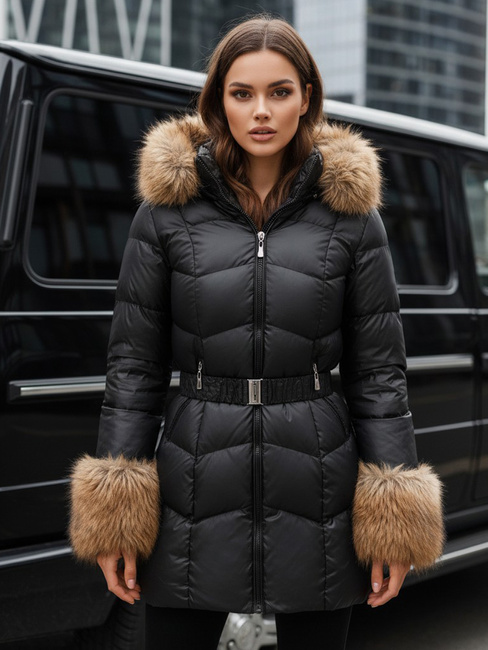 Kurtka damska zimowa pikowana z kapturem czarna Dstreet TY5320