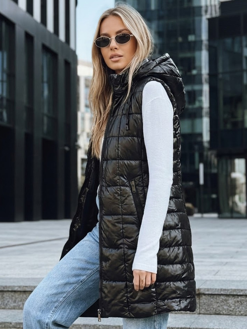 Kamizelka damska pikowana z kapturem czarna Dstreet TY5257