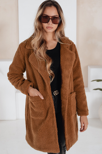 Płaszcz zimowy damski teddy futrzany brązowy Dstreet NY0752