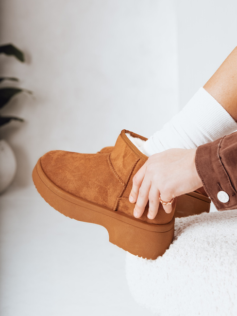 Śniegowce damskie na grubej podeszwie kamelowe Dstreet ZY1288