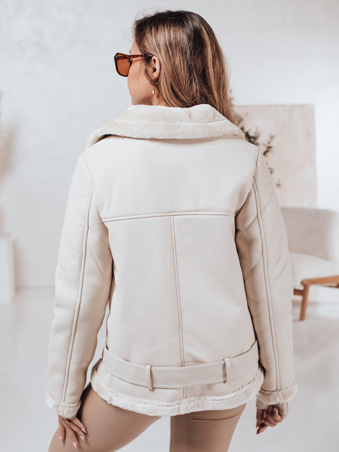 Kurtka damska skórzana z kożuszkiem NORFDIMA biała Dstreet TY4735