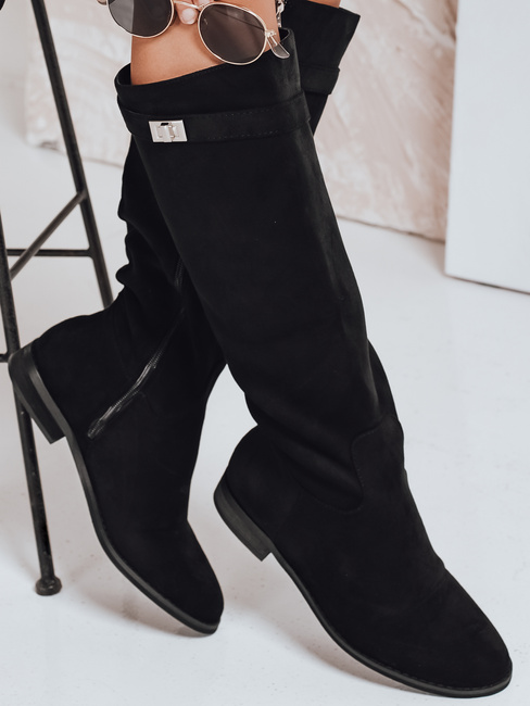 Kozaki damskie zamszowe na niskim obcasie czarne Dstreet ZY1090