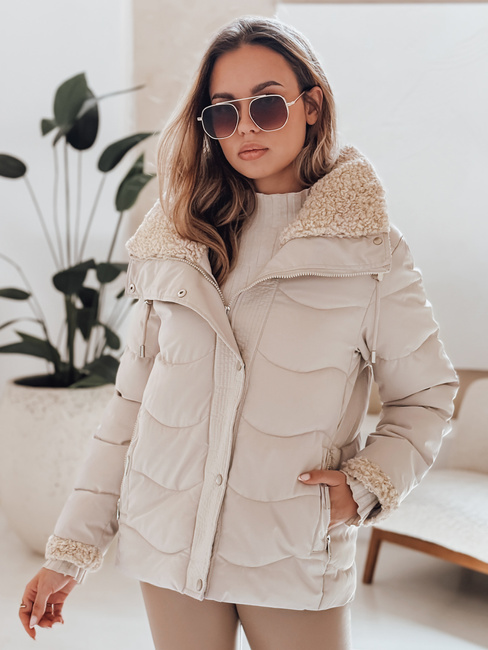 Kurtka damska zimowa WARMMISS pikowana z kapturem  jasnobeżowa Dstreet TY4923