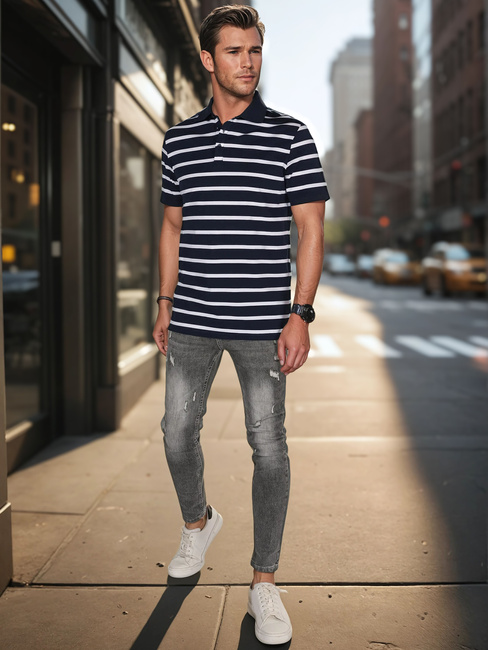 Koszulka męska polo w paski granatowa Dstreet PX0637