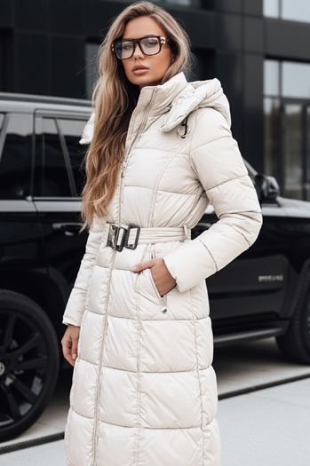 Kurtka damska zimowa pikowana z kapturem biała Dstreet TY5491