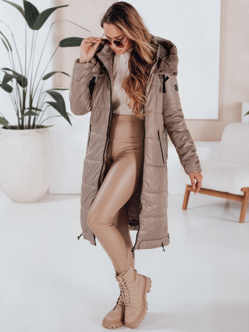 Kurtka damska przejściowa ORVITA pikowana z kapturem ciemnobeżowa Dstreet TY5027