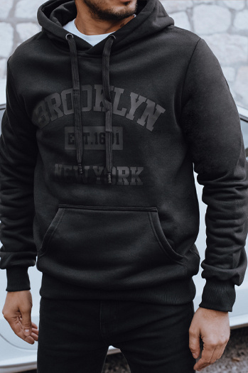 Bluza męska ocieplana z nadrukiem czarna Dstreet BX5916