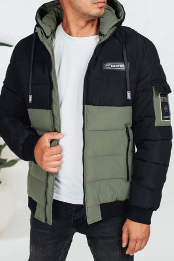 Kurtka męska zimowa z kapturem czarno-zielona Dstreet TX5051
