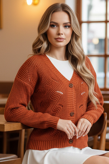 Sweter damski rozpinany KNITVIA rudy Dstreet MY2420