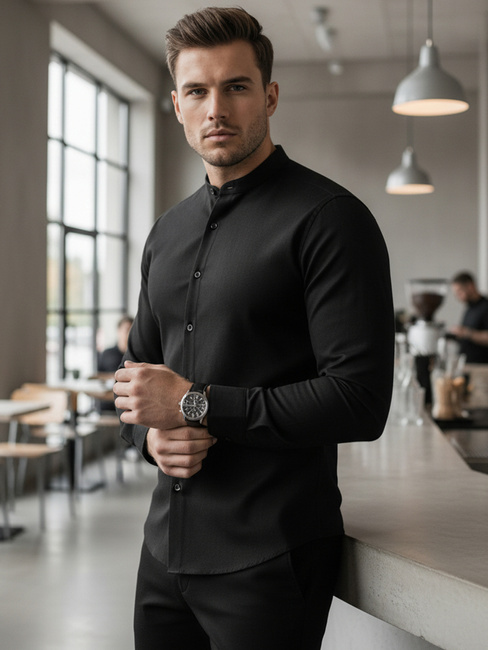 Koszula męska SLIM FIT casualowa czarna ze stójką Dstreet DX2597