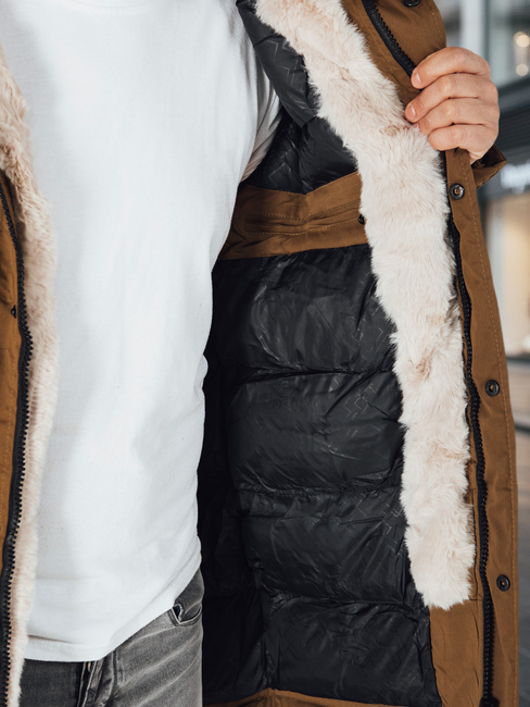 Kurtka zimowa męska parka z kapturem brązowa Dstreet TX4972