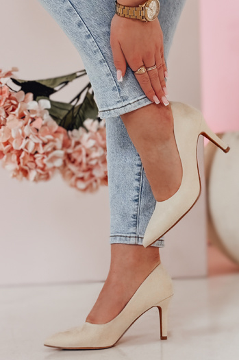 Czółenka damskie na słupku SEVINO beżowe Dstreet ZY0726