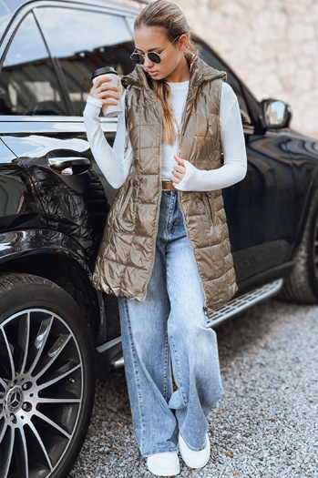 Kamizelka damska pikowana z kapturem złota Dstreet TY5258