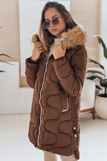 Kurtka damska zimowa VIRELIA pikowana z kapturem brązowa Dstreet TY4936