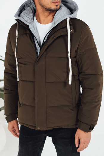Kurtka męska zimowa pikowana z kapturem khaki Dstreet TX5102