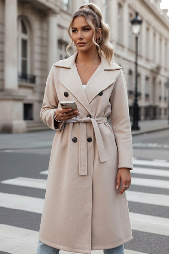 Płaszcz damski oversize CASHMELY długi wiązany beżowy Dstreet NY0715