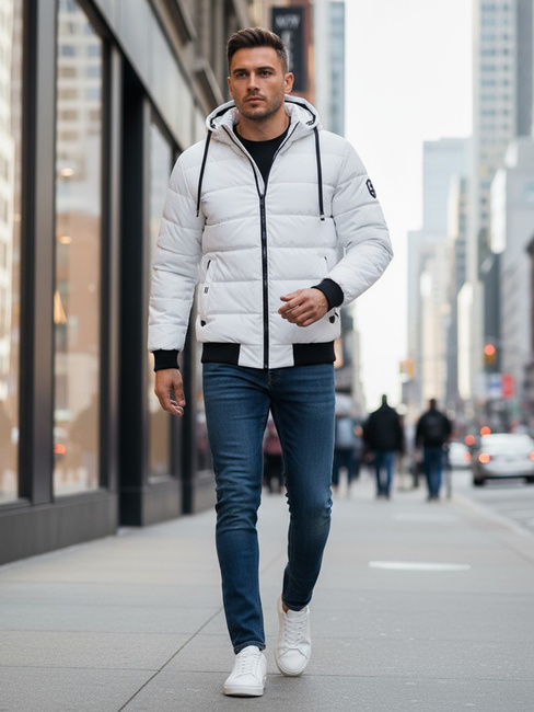 Kurtka męska zimowa pikowan z kapturem biała Dstreet TX5096