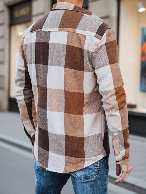 Koszula męska flanelowa w kratę kamelowa Dstreet DX2674