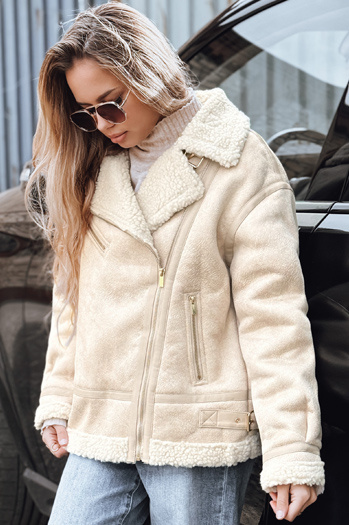 Kurtka ramoneska damska z kożuchem beżowa Dstreet TY5245