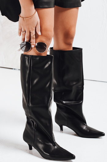 Kozaki damskie z szeroka cholewką czarne Dstreet ZY1169