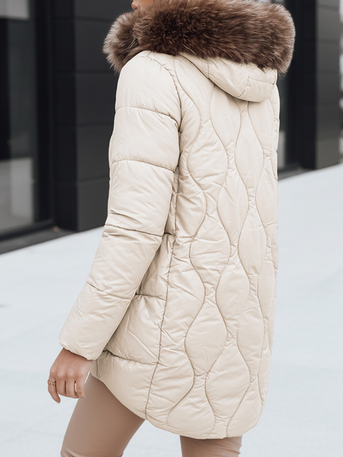 Kurtka damska zimowa z futerkiem ecru Dstreet TY5495