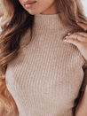 Damski sweter prążkowany z krótkim rękawem GIRLGLORY beżowy Dstreet MY2553